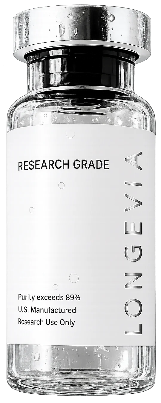 Single precision research peptide vial with Certificate of Analysis document — Longevia Research
